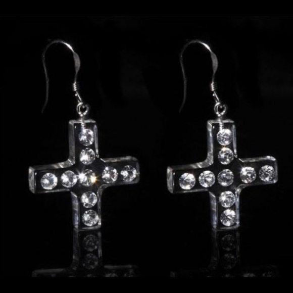 Women’s Lucite Cross Earrings Embellished With Swarovski Crystal Stones, New - Picture 5 of 9